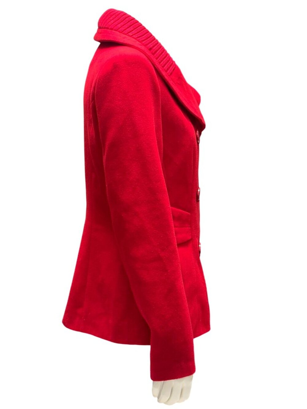 Forever 21 Size Small Red Peacoat Ribbed Shawl Collar Double Breasted Retro Chic - Picture 3 of 11